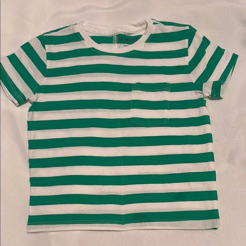 Crewcuts Green and White Striped Short Sleeve Tee